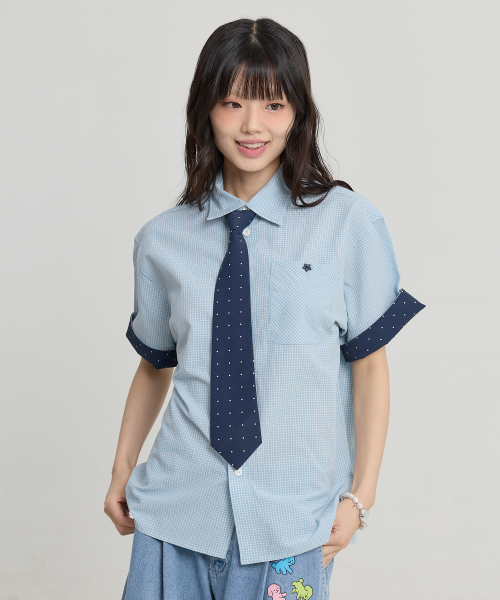 Tie SET Check Half Shirt MINT