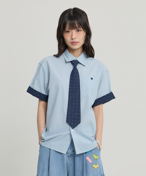 Tie SET Check Half Shirt MINT