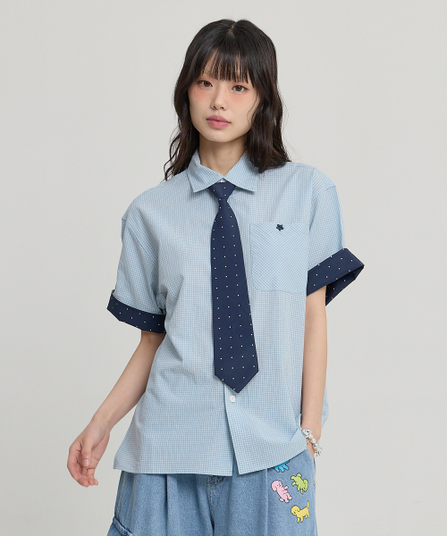 Tie SET Check Half Shirt MINT