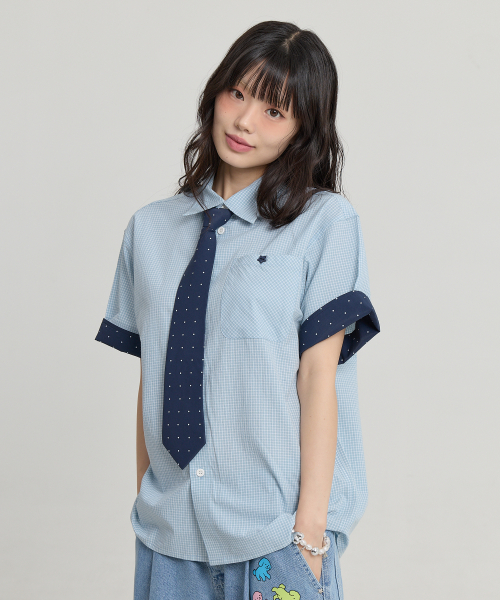 Tie SET Check Half Shirt MINT