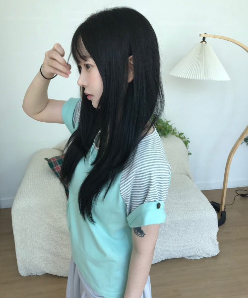 BUTTON DOUBLE SLEEVE T (MINT CHOCO)