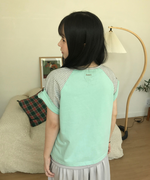 BUTTON DOUBLE SLEEVE T (MINT CHOCO)