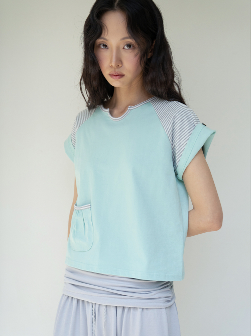 BUTTON DOUBLE SLEEVE T (MINT CHOCO)
