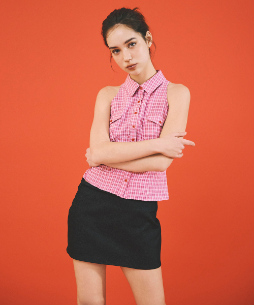 CHECK SLEEVELESS SHIRT