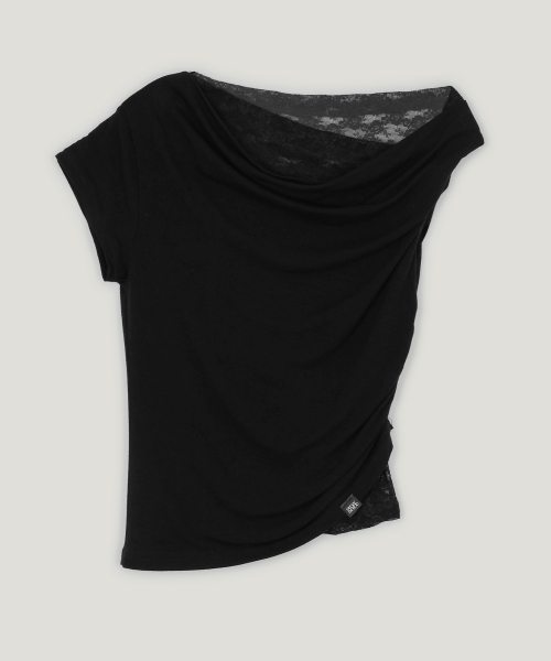 Allroad Lace Layered Shirring T-Shirt_Black