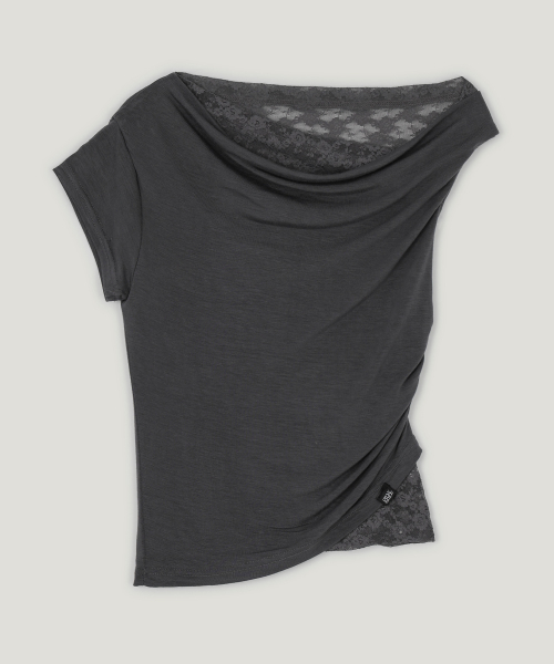 Allroad Lace Layered Shirring T-Shirt_Charcoal