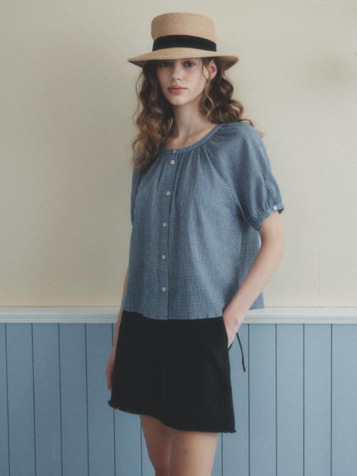 CHLOE raglan check blouse_BLUE