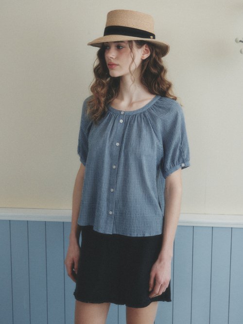 CHLOE raglan check blouse_BLUE