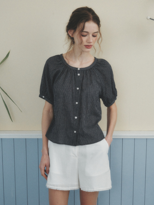 CHLOE raglan check blouse_BLACK