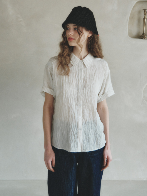 BACHE stripe roll-up shirt_LIGHT GREEN