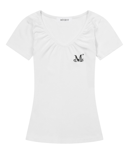 MOVER V NECK SHIRRING HALF T (4COLOR)