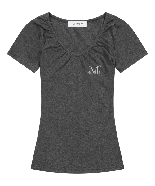 MOVER V NECK SHIRRING HALF T (4COLOR)