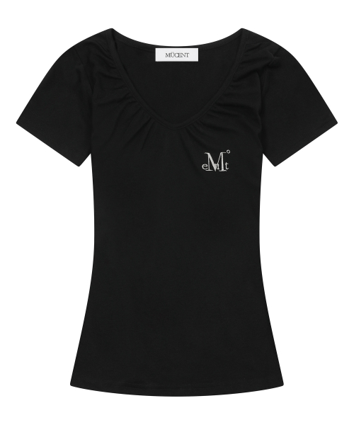 MOVER V NECK SHIRRING HALF T (4COLOR)