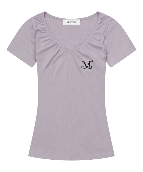 MOVER V NECK SHIRRING HALF T (4COLOR)