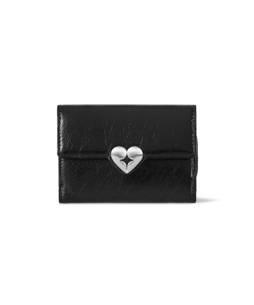 HEARTY ZIP FLAP WALLET - BLACK