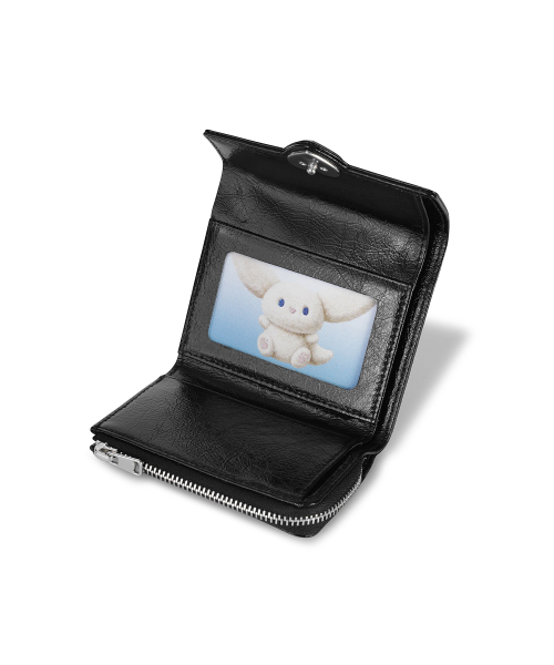 HEARTY ZIP FLAP WALLET - BLACK