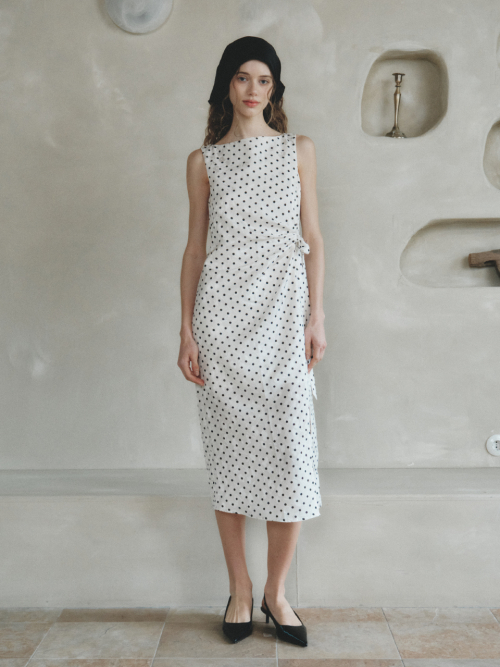 BONITA dot long sleeveless dress_IVORY