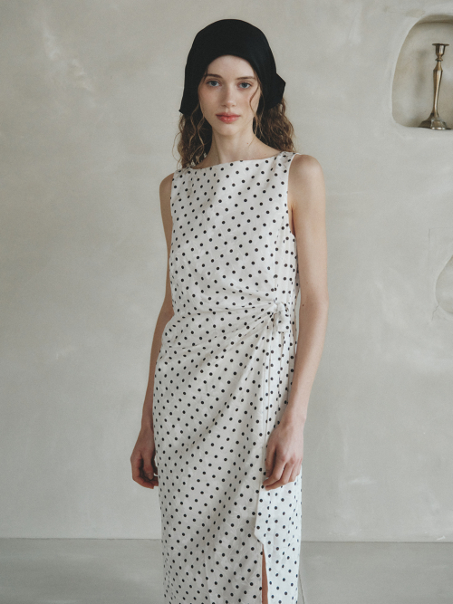 BONITA dot long sleeveless dress_IVORY