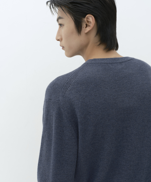[VICTORIA WOOL] MINIMAL RIBBED CREW NECK KNIT [BLUE GREY]
