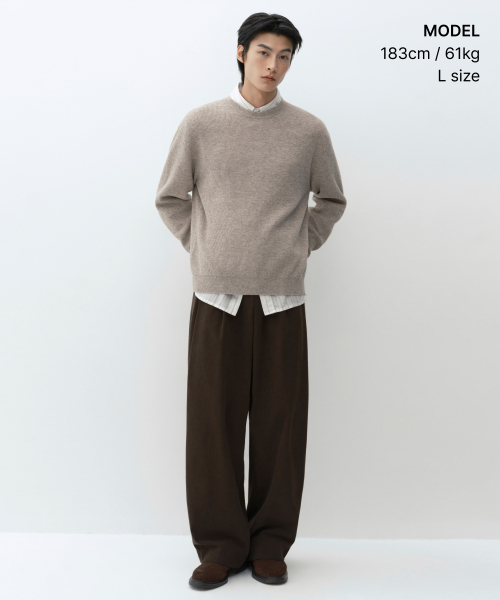 [VICTORIA WOOL] MINIMAL RIBBED CREW NECK KNIT [OATMEAL]
