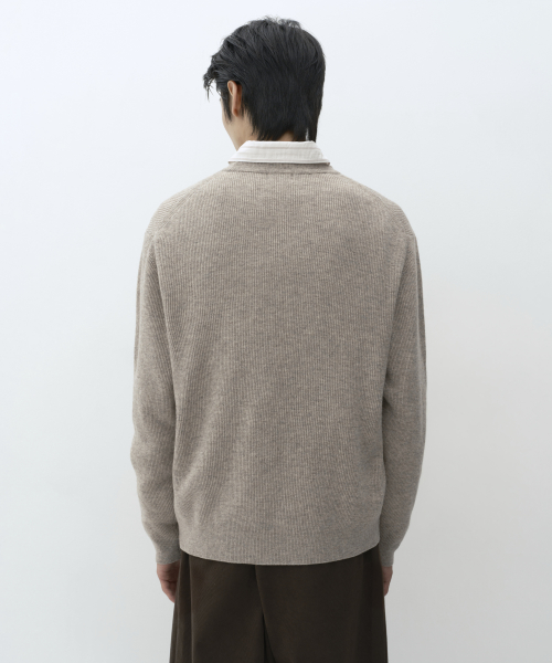 [VICTORIA WOOL] MINIMAL RIBBED CREW NECK KNIT [OATMEAL]
