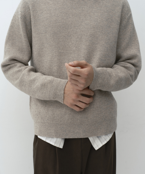 [VICTORIA WOOL] MINIMAL RIBBED CREW NECK KNIT [OATMEAL]