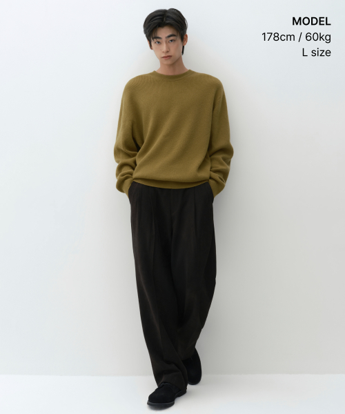 [VICTORIA WOOL] MINIMAL RIBBED CREW NECK KNIT [AMBER]