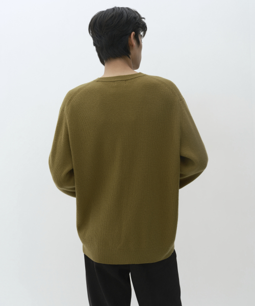 [VICTORIA WOOL] MINIMAL RIBBED CREW NECK KNIT [AMBER]