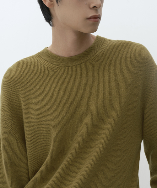 [VICTORIA WOOL] MINIMAL RIBBED CREW NECK KNIT [AMBER]
