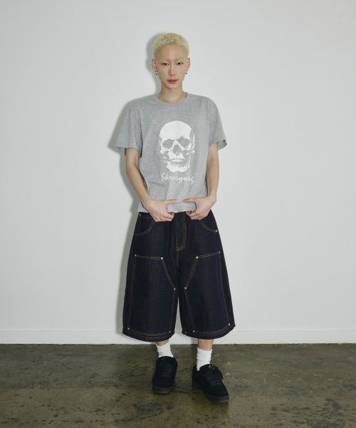 VTG 스컬 크롭 티셔츠[그레이]