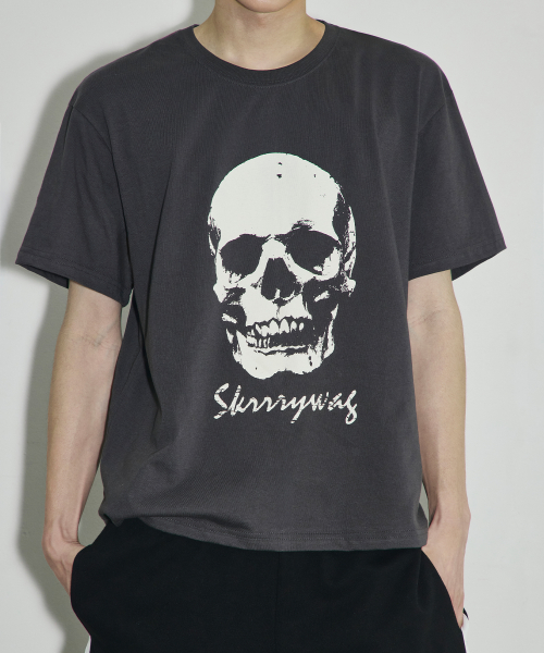 VTG 스컬 크롭 티셔츠[차콜]