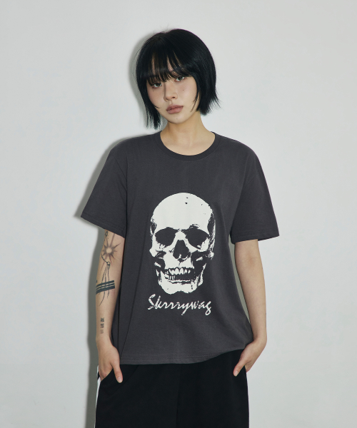 VTG 스컬 크롭 티셔츠[차콜]