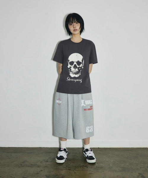 VTG 스컬 크롭 티셔츠[차콜]