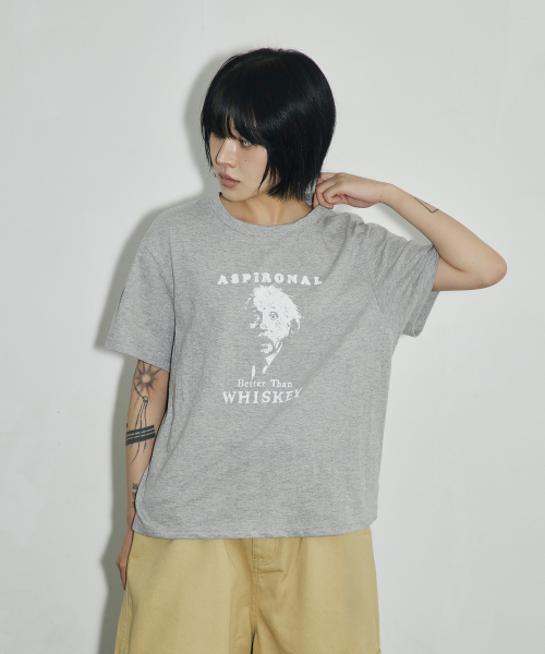 ASPIRONAL 슬라브 크롭 티셔츠[그레이]