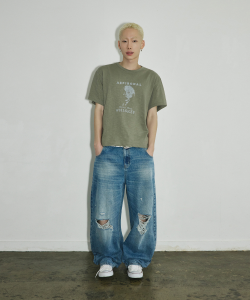 ASPIRONAL 슬라브 크롭 티셔츠[카키]