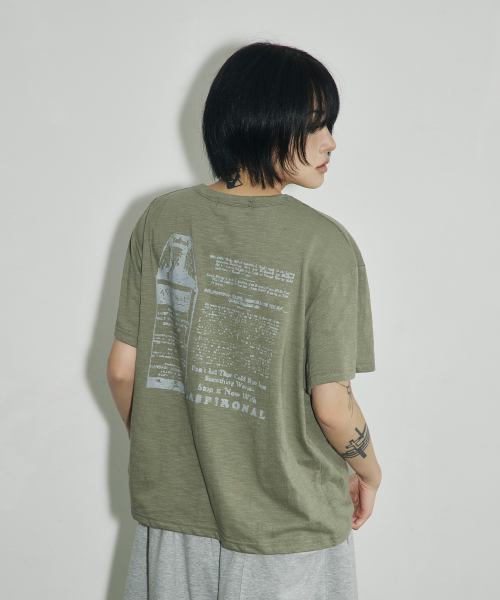 ASPIRONAL 슬라브 크롭 티셔츠[카키]
