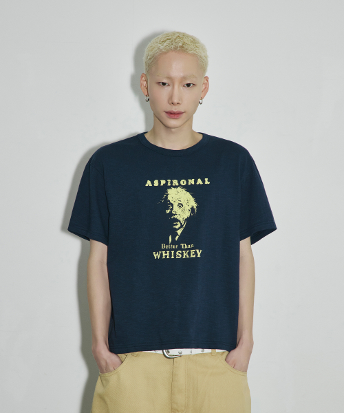 ASPIRONAL 슬라브 크롭 티셔츠[네이비]