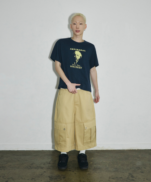 ASPIRONAL 슬라브 크롭 티셔츠[네이비]