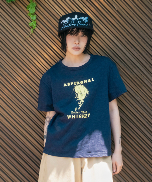 ASPIRONAL 슬라브 크롭 티셔츠[네이비]