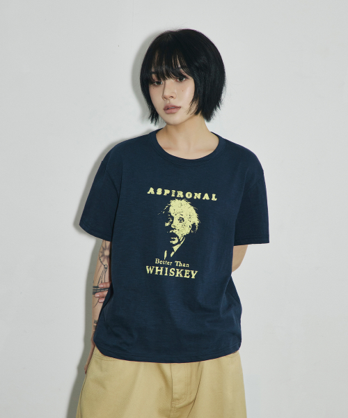 ASPIRONAL 슬라브 크롭 티셔츠[네이비]
