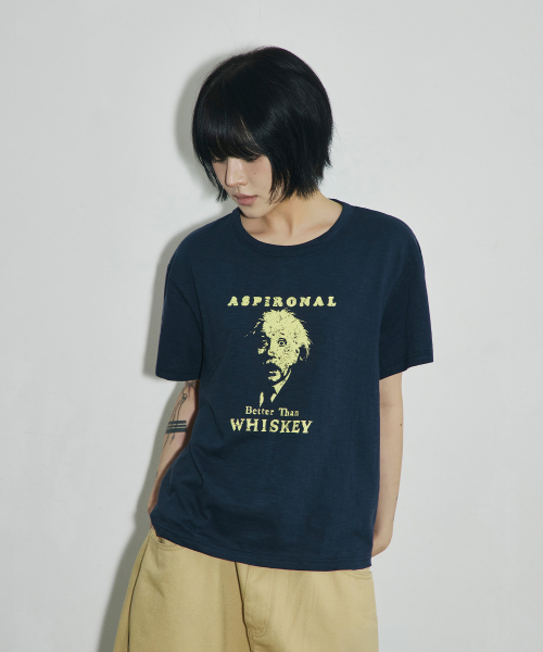 ASPIRONAL 슬라브 크롭 티셔츠[네이비]
