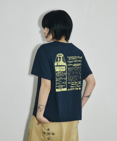 ASPIRONAL 슬라브 크롭 티셔츠[네이비]