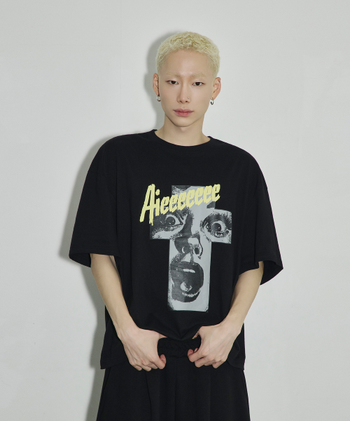 빈티지 크로스 오버핏 티셔츠[블랙]