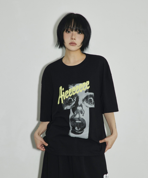 빈티지 크로스 오버핏 티셔츠[블랙]