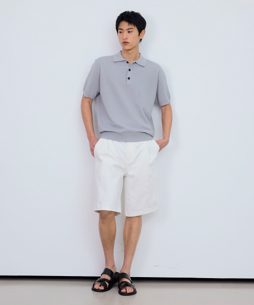 [COUTURE]9ozTwo tuck white denim half pants