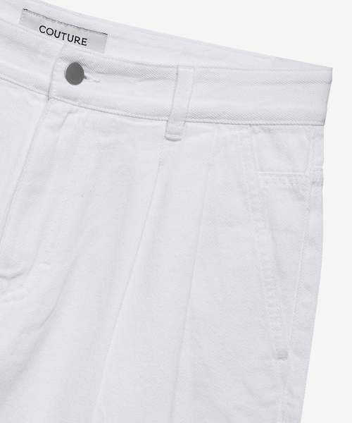 [COUTURE]9ozTwo tuck white denim half pants