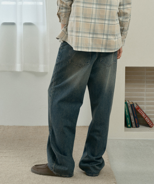 Yellow Extra Wide Vintage Washed Denim Pants_MI