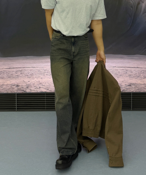 Yellow Extra Wide Vintage Washed Denim Pants_MI