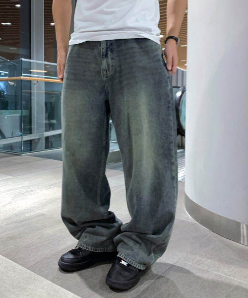 Yellow Extra Wide Vintage Washed Denim Pants_MI