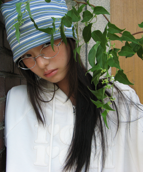 STRIPE KNOT SQUARE BEANIE BLUE